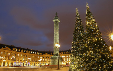 Naklejka premium The place Vendome at night, Paris, France.