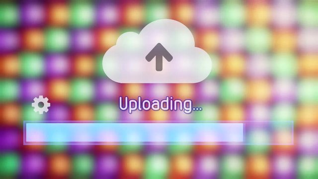 Uploading a file or resource to the cloud. Colorful leds background.
