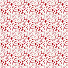 Ho-ho-ho Seamless Hand Drawn Pattern with Lettering. Red Ho Vector Illustration on White. Handwritten Inscription Backdrop for New Year, Christmas Holiday Design, Sale, Banner, Invitation.