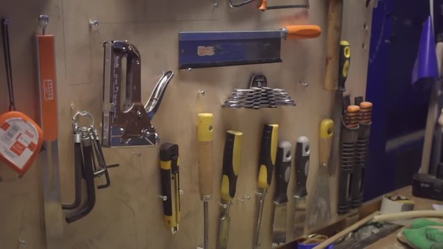 Carpenter tool kit, different sorts of tools for construction