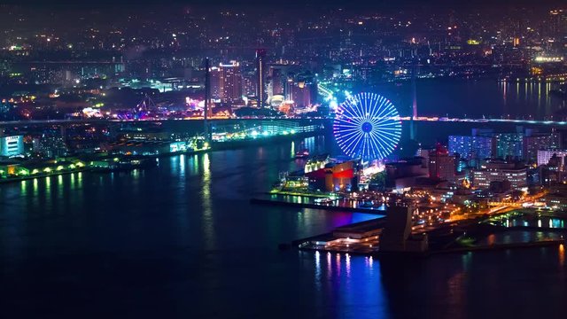 Time-lapse of Osaka City and Osaka Bay at night