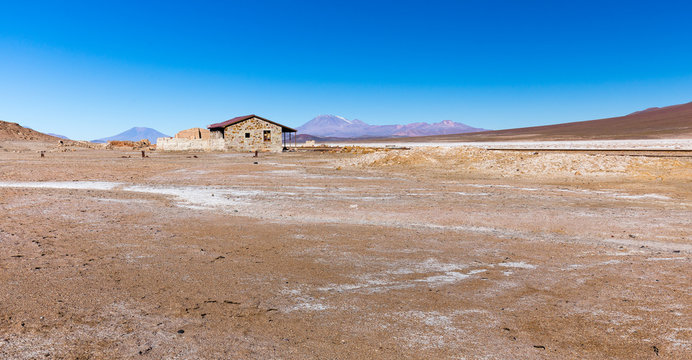 Old train station building Salar De Uyuni desert, Bolivia.