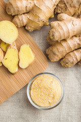 Dried and fresh ginger root.