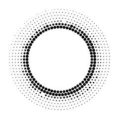 Halftone dotted background circularly distributed. Halftone effect vector pattern. Circle dots isolated on the white background.