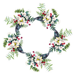 Naklejka premium Bouquet flower wreath in a watercolor style. Full name of the plant: bouquet. Aquarelle wild flower for background, texture, wrapper pattern, frame or border.