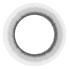 Halftone dotted background circularly distributed. Halftone effect vector pattern. Circle dots isolated on the white background.