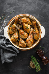 Baked chicken legs. top view