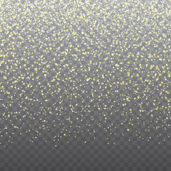 Vector golden glitter dust particles. Glowing magic shine, star dust explosion on transparent background for elegant glamour design