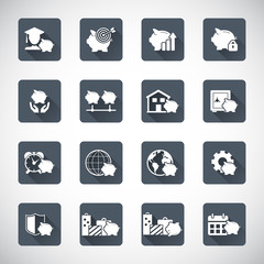 Piggy bank icons, banking and savings