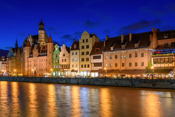 Fototapeta na wymiar Old town and Motlawa river at night in Gdansk. Poland, Europe.