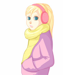 Blonde girl with green scarf on isolated background. Print for polygraphy, posters and textiles