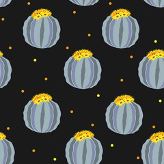 Cactus Seamless pattern. Nature. Hand drawn doodle Blooming cacti. Vector Floral endless background