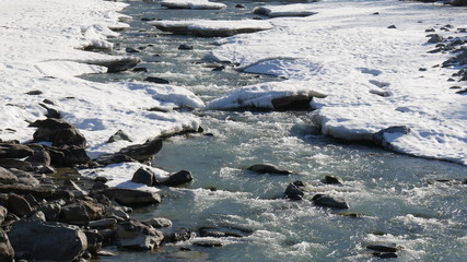 Primavera disgelo in Engadina ruscello tra la neve
