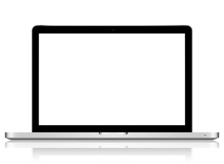 laptop with blank screen to present your application design. On white background.