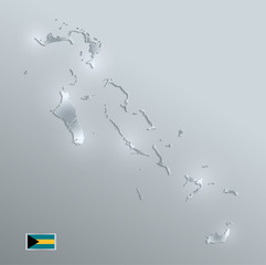 Bahamas map flag glass card paper 3D  vector