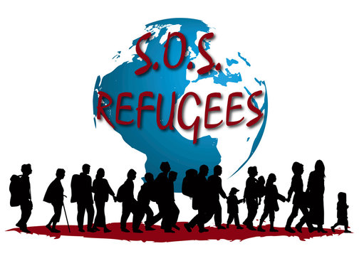SOS Refugees - Conceptual illustration for global awareness