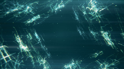 Flying in an abstract tunnel from the lines and points forming a drawing of circuits 3d illustration