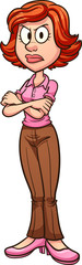 Angry cartoon cross-armed mom. Vector clip art illustration with simple gradients. Head and body on separate layers.