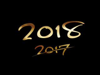 Golden glitter isolated hand writing word year 2018