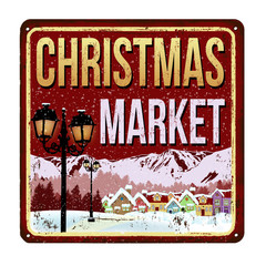 Fototapeta premium Welcome to Christmas Market vintage rusty metal sign