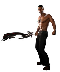 Black Man with Sword Isolated on White