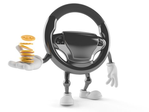 Car steering wheel character with coins