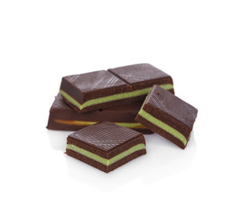 Chocolate bars stack isolated on white background