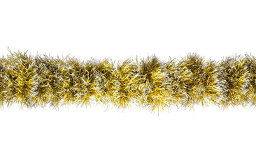 Seamless Christmas gold silver tinsel. Isolated on a white background.