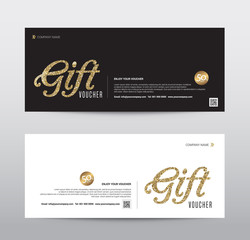 Gift Voucher Template Promotion Sale discount, Gold glitter background, vector illustration