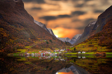 Small homes on the shore of a fjord