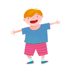 Childish boy mascot funny and cheerful vivid colors. Vector illustration. 