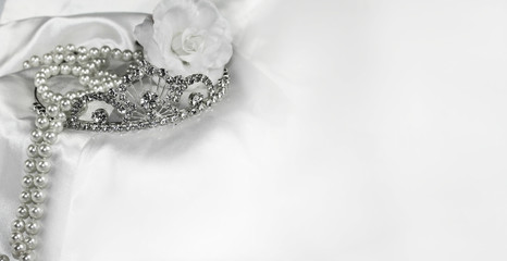 Silver tiara wedding crown decor image with empty light copyspace background © sangriana