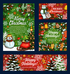 Merry Christmas holiday vector sketch greeting