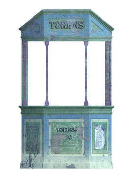 Old Vintage Ticket Booth Isolated On White. 3D Render