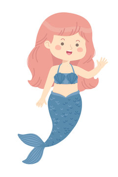 Cute Mermaid Girl princess blue vector illustration cartoon character design isolated on white background.