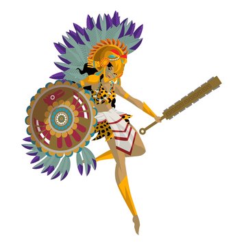 aztec female warrior with shield and club