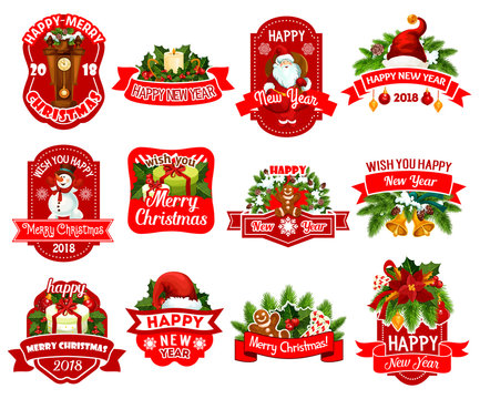 Christmas and New Year holidays gift label design