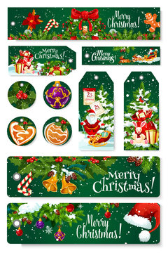 Merry Christmas vector greeting card tag banner