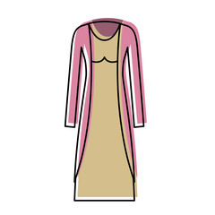 female clothes with long dress and coat in watercolor silhouette vector illustration