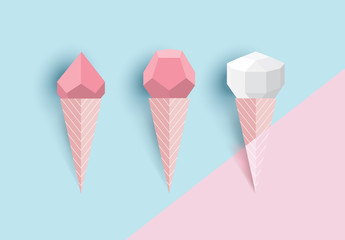 Ice cream corn idea, geometric, paper art style, with pastel colors background.vector illustration