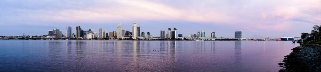 Fototapeta na wymiar Long Panoramic View San Diego Waterfront Downtown City Skyline