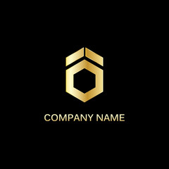 gold polygon shape technology logo