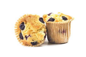 Blueberry muffins on white background