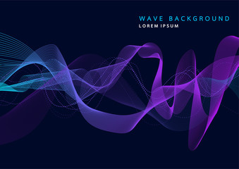 Abstract background with dynamic particle sound waves. Wave of musical soundtrack for record. Vector illustration