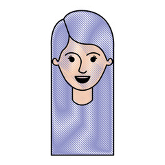 female face with long straight hair in colored crayon silhouette vector illustration