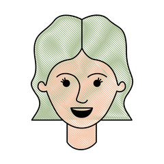 female face with short wavy hair in colored crayon silhouette vector illustration