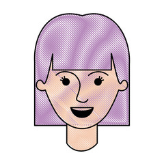 female face with mushroom hairstyle in colored crayon silhouette vector illustration