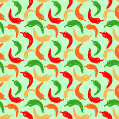 Fototapeta na wymiar colorful seamless pattern with vegetable red, green, orange and yellow hot chili peppers