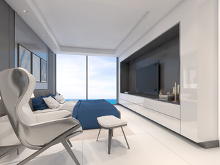 Suite Room with Panoramic Sea View , 3d rendering