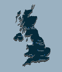 Image of The United Kingdom main cities distribution and position printed on Printed Aluminium Shower Panels